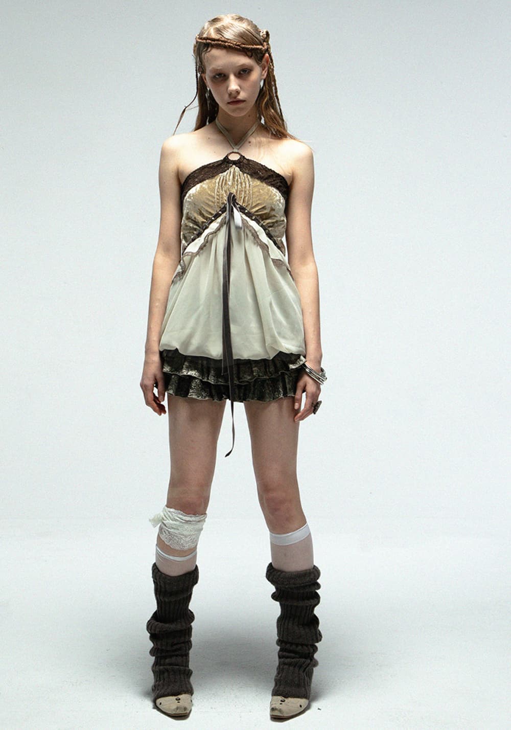 DOUBLEPUNCH丨Velvet Chiffon Halter Corset Top - PSYLOS 1, DOUBLEPUNCH丨Velvet Chiffon Halter Corset Top, Top, DOUBLEPUNCH, PSYLOS 1